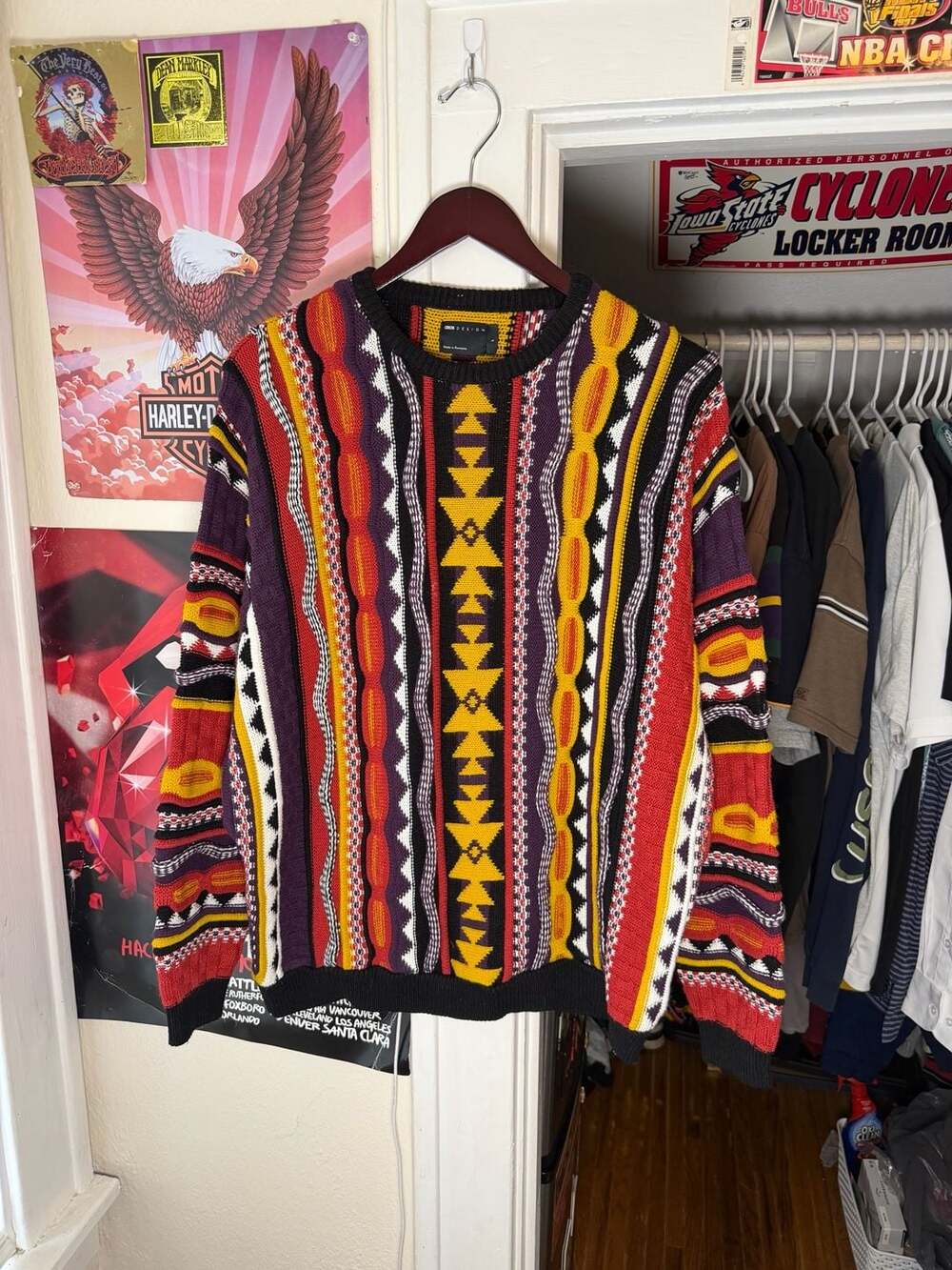ASOS Coogi Style 3D Knit Multicolor Pattern Pullover Sweater Size L